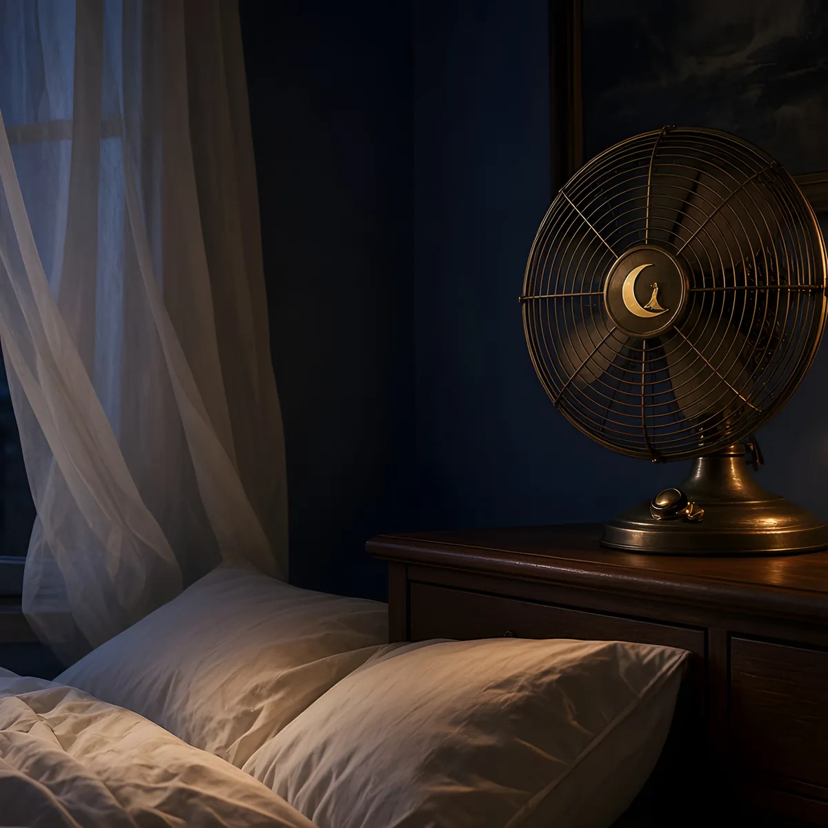 Soft bedroom fan artwork for Fan Sound — calm, even air and quiet night tones